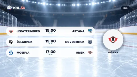 Jekaterinburg – Astana 15:00, Čeľabinsk – Novosibirsk 15:00, Moskva – Omsk 17:30 (KHL)
